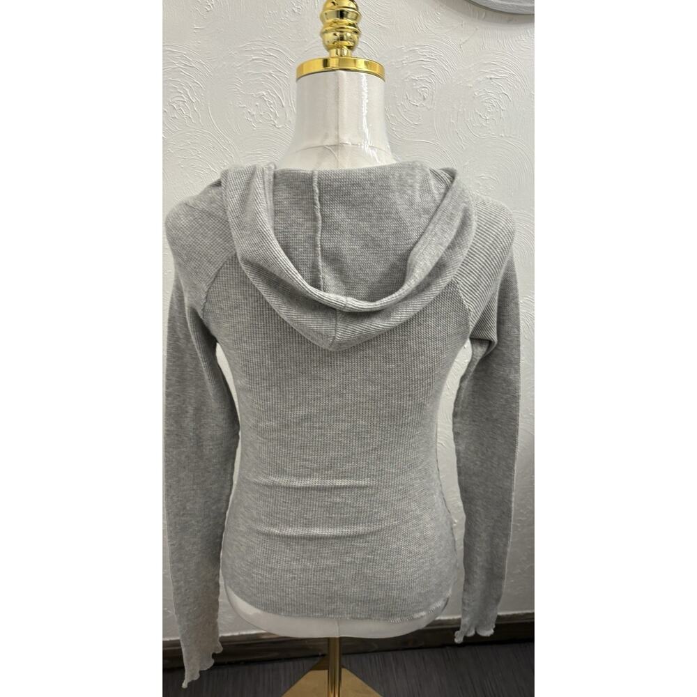 Vintage Lola Waffle Thermal Hooded Henley Size Medium Y2K Buttons Pouch Cotton - Picture 5 of 9